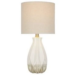 19" Textured Ceramic Accent Table Lamp with Linen Shade (Includes LED Light Bulb) White - Cresswell Lighting -Desk Lamps sales shop unnamed file 4016