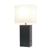 Modern Leather Table Lamp with USB and Fabric Shade Espresso Brown - Elegant Designs