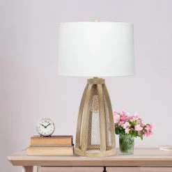 Wood Arch Farmhouse Table Lamp with Fabric Shade Natural - Lalia Home -Desk Lamps sales shop unnamed file 4099