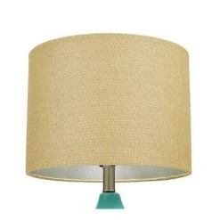 26.5" Quilted Ceramic Table Lamp with Natural Linen Drum Shade Aqua Blue - Cresswell Lighting