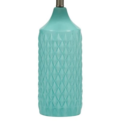 26.5" Quilted Ceramic Table Lamp with Natural Linen Drum Shade Aqua Blue - Cresswell Lighting 2 26.5" Quilted Ceramic Table Lamp with Natural Linen Drum Shade Aqua Blue - Cresswell Lighting - Image 2