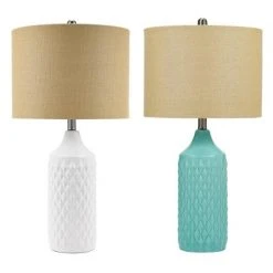 26.5" Quilted Ceramic Table Lamp with Natural Linen Drum Shade Aqua Blue - Cresswell Lighting 11 26.5" Quilted Ceramic Table Lamp with Natural Linen Drum Shade Aqua Blue - Cresswell Lighting -Desk Lamps sales shop unnamed file 4110