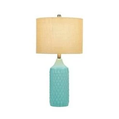 26.5" Quilted Ceramic Table Lamp with Natural Linen Drum Shade Aqua Blue - Cresswell Lighting 12 26.5" Quilted Ceramic Table Lamp with Natural Linen Drum Shade Aqua Blue - Cresswell Lighting -Desk Lamps sales shop unnamed file 4111