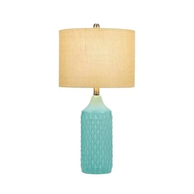 26.5" Quilted Ceramic Table Lamp with Natural Linen Drum Shade Aqua Blue - Cresswell Lighting 5 26.5" Quilted Ceramic Table Lamp with Natural Linen Drum Shade Aqua Blue - Cresswell Lighting - Image 5