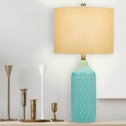 26.5" Quilted Ceramic Table Lamp with Natural Linen Drum Shade Aqua Blue - Cresswell Lighting 13 26.5" Quilted Ceramic Table Lamp with Natural Linen Drum Shade Aqua Blue - Cresswell Lighting -Desk Lamps sales shop unnamed file 4112