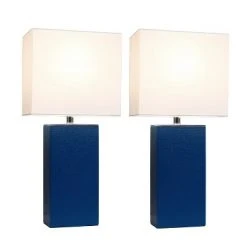 (2pk) 21" Monaco Avenue Modern Leather Table Lamp Blue - Elegant Designs