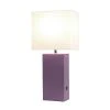 Modern Leather Table Lamp with USB and Fabric Shade Purple - Elegant Designs