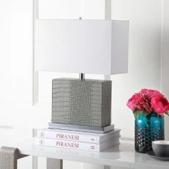 20.5" Delia Faux Alligator Table Lamp Gray (Includes CFL Light Bulb) - Safavieh
