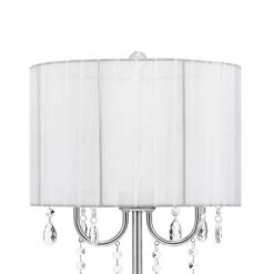 23" Chandelier Table Lamp with Dazzling Clear Beads/Organza Pleated Shade Silver - Cresswell Lighting -Desk Lamps sales shop unnamed file 4268