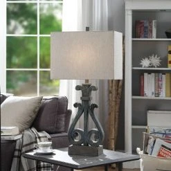 Brampton Open Scroll Design Table Lamp with Rectangle Shade Blue - StyleCraft -Desk Lamps sales shop unnamed file 4274
