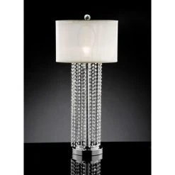 29.75" Antique Metal Table Lamp with Hanging Crystals Silver/White - Ore International