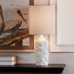 Seashell Motif Table Lamp in White with Hardback Fabric Shade - StyleCraft -Desk Lamps sales shop unnamed file 4289