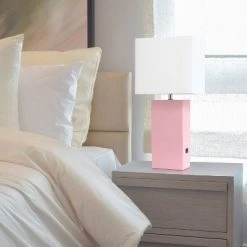 Modern Leather Table Lamp with USB and Fabric Shade Pink - Elegant Designs -Desk Lamps sales shop unnamed file 4292
