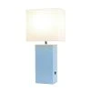 Modern Leather Table Lamp with USB and Fabric Shade Periwinkle - Elegant Designs