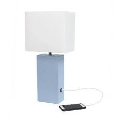 Modern Leather Table Lamp with USB and Fabric Shade Periwinkle - Elegant Designs -Desk Lamps sales shop unnamed file 4303