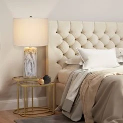 24.5" Pillar Marble Table Lamp with Accents White - Cresswell Lighting -Desk Lamps sales shop unnamed file 4309