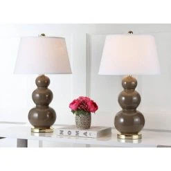 Set of 2 Pamela Triple Gourd Lamp (Includes LED Light Bulb) Taupe - Safavieh -Desk Lamps sales shop unnamed file 4321