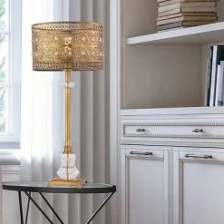 28" 1-Light Bryar Buffet Table Lamp Brass/Crystal - River of Goods