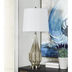 Nelson Geometric Glass Table Lamp with Tapered Drum Shade Silver/Gray - StyleCraft