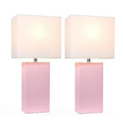 (2pk) 21" Monaco AvenueModern Leather Table Lamp Blush Pink - Elegant Designs