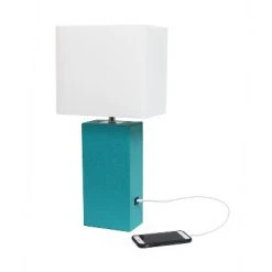 Leather Table Lamp and Fabric Shade Teal - Elegant Designs -Desk Lamps sales shop unnamed file 4470