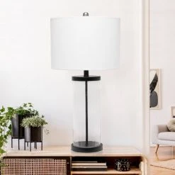 Entrapped Glass Table Lamp with Fabric Shade Black - Lalia Home -Desk Lamps sales shop unnamed file 451