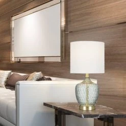 18" Textured Clear Glass Accent Table Lamp with Linen Shade (Includes LED Light Bulb) Gray - Cresswell Lighting -Desk Lamps sales shop unnamed file 4514