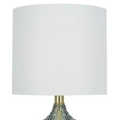 18" Textured Clear Glass Accent Table Lamp with Linen Shade (Includes LED Light Bulb) Gray - Cresswell Lighting -Desk Lamps sales shop unnamed file 4515