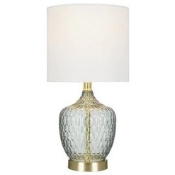 18" Textured Clear Glass Accent Table Lamp with Linen Shade (Includes LED Light Bulb) Gray - Cresswell Lighting -Desk Lamps sales shop unnamed file 4516