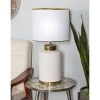 15" x 24" Large Contemporary Style Round Ceramic Table Lamp with Metallic Trim White/Gold - CosmoLiving by Cosmopolitan