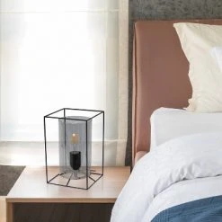 Small Framed Table Lamp with Cylinder Glass Shade Smoke - Lalia Home -Desk Lamps sales shop unnamed file 4538