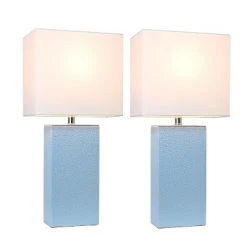 (2pk) 21" Monaco Avenue Modern Leather Table Lamp Periwinkle Blue - Elegant Designs