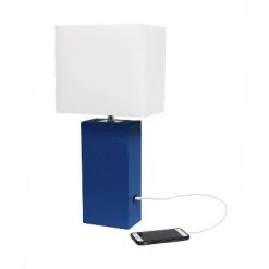 Modern Leather Table Lamp with USB and Fabric Shade Blue - Elegant Designs -Desk Lamps sales shop unnamed file 4628