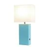 Modern Leather Table Lamp with USB and Fabric Shade Aqua - Elegant Designs