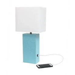 Modern Leather Table Lamp with USB and Fabric Shade Aqua - Elegant Designs -Desk Lamps sales shop unnamed file 4633