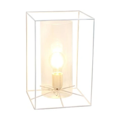Large Framed Table Lamp with Cylinder Glass Shade White - Lalia Home 1 Large Framed Table Lamp with Cylinder Glass Shade White - Lalia Home