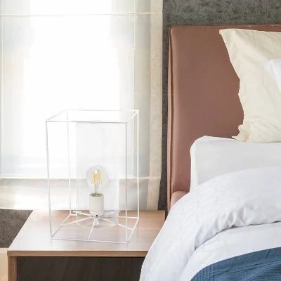 Large Framed Table Lamp with Cylinder Glass Shade White - Lalia Home 3 Large Framed Table Lamp with Cylinder Glass Shade White - Lalia Home - Image 3