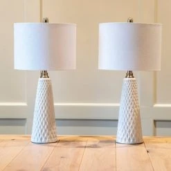 26" Set of Two Jameson Textured Ceramic Table Lamp White - Decor Therapy -Desk Lamps sales shop unnamed file 467