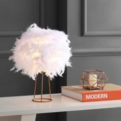 JONATHAN Y 16" Metal Stork Feather Table Lamp (Includes LED Light Bulb) White - JONATHAN Y