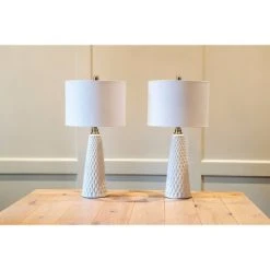 26" Set of Two Jameson Textured Ceramic Table Lamp White - Decor Therapy -Desk Lamps sales shop unnamed file 469
