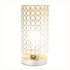 Elipse Crystal Bedside Nightstand Cylindrical Uplight Table Lamp Chrome - Elegant Designs