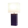 Modern Leather Table Lamp with USB and Fabric Shade Eggplant - Elegant Designs