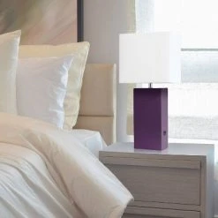 Modern Leather Table Lamp with USB and Fabric Shade Eggplant - Elegant Designs -Desk Lamps sales shop unnamed file 4732