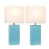 (2pk) 21" Monaco Avenue Modern Leather Table Lamp Aqua - Elegant Designs
