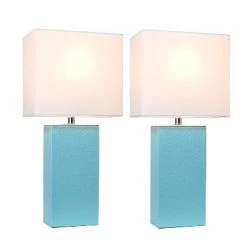 (2pk) 21" Monaco Avenue Modern Leather Table Lamp Aqua - Elegant Designs