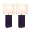 (2pk) 21" Monaco Avenue Modern Leather Table Lamp Eggplant - Elegant Designs