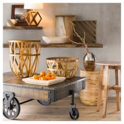 Geometric Wood Figural Accent Lamp Brown - Threshold