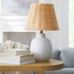 Threshold Designed W/Studio McGee Ceramic Table Lamp with Rattan Shade White - Threshold™ designed with Studio McGee