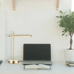 15" West Desk Lamp with Dimmer Rotary Switch (Includes LED Light Bulb) Matte Brass - Globe Electric -Desk Lamps sales shop unnamed file 500