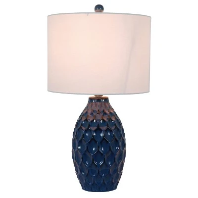 24.5" Tamara Faceted Ceramic Table Lamp - Dark Blue - Decor Therapy 1 24.5" Tamara Faceted Ceramic Table Lamp - Dark Blue - Decor Therapy